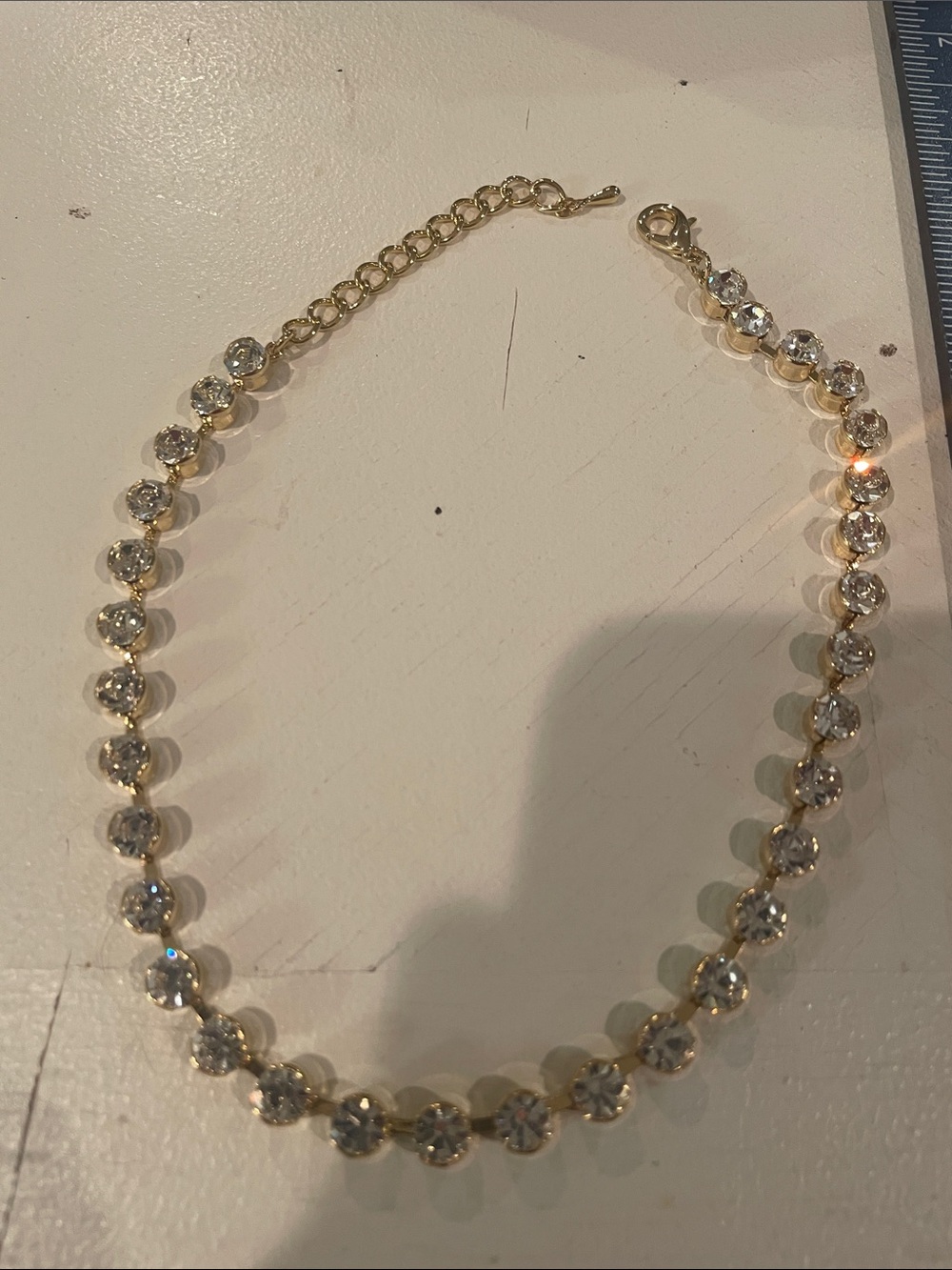 Gold Crystal Tennis Necklace - Sparkling Clear Stones